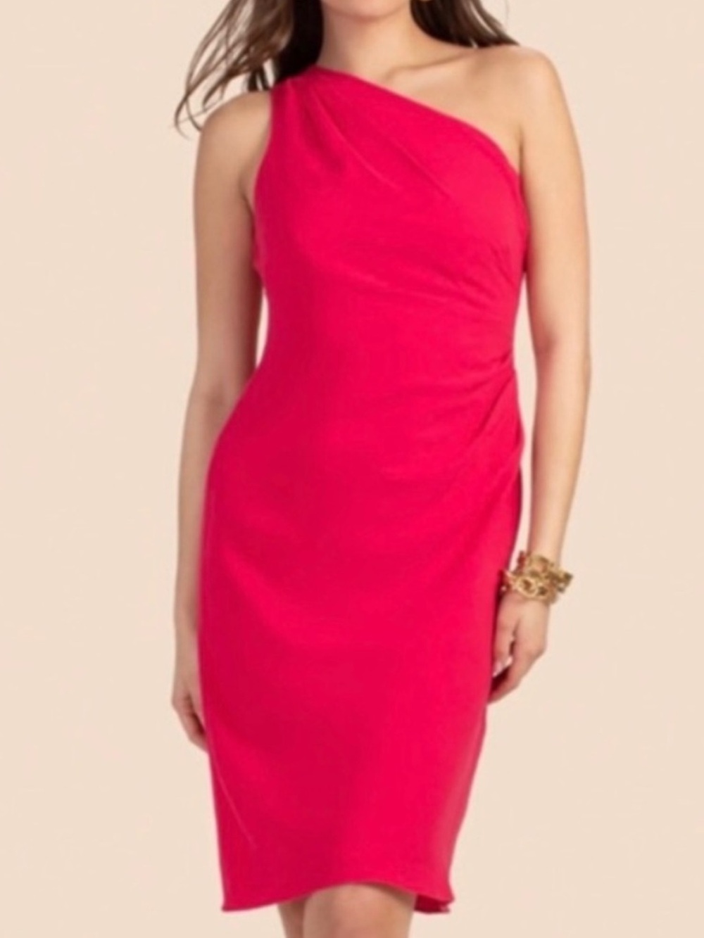 Trina Turk Poem Pink One Shoulder Ruched Cocktail Dress Size 12